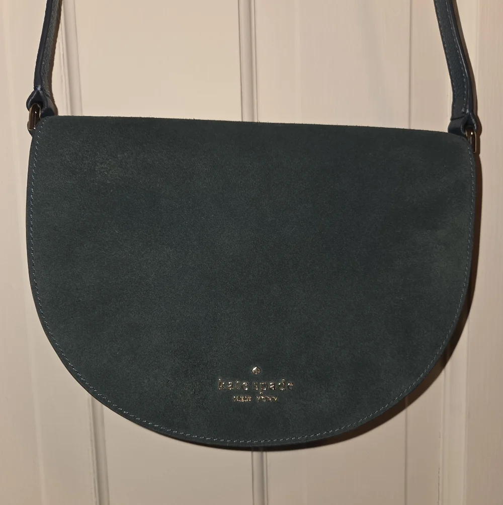 Kate Spade dark turquoise Crossbody Saddle Bag suede and pebbled leather bag - Picture 14 of 16